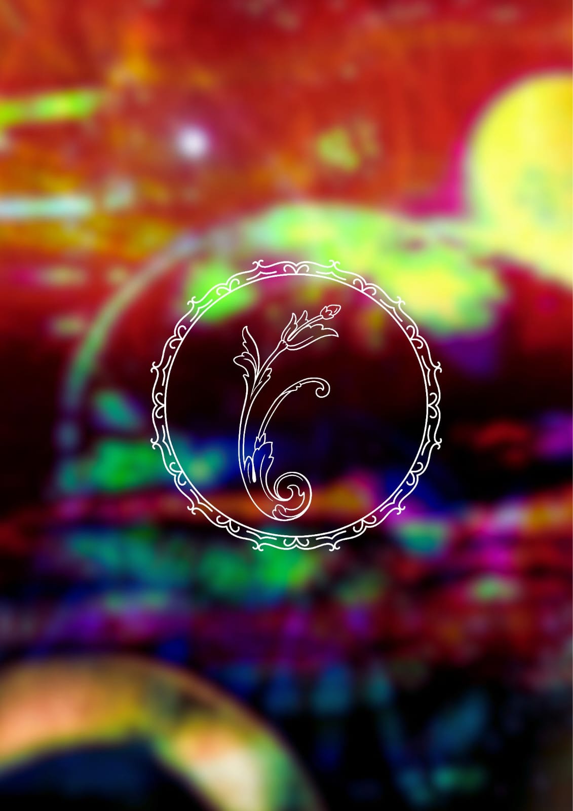 Eikonographia — neon light streaks with ornate white emblem