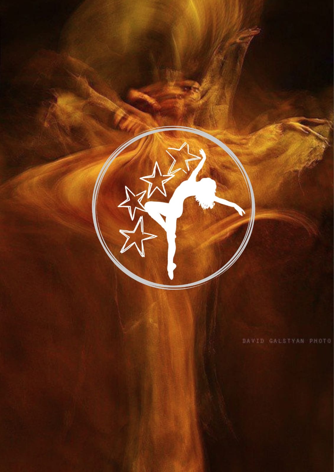 Terpsichore — amber motion-blur dancer with white silhouette logo